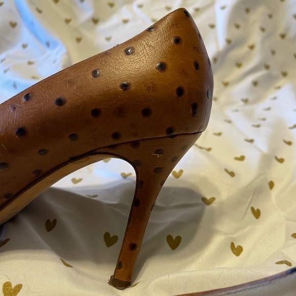 Kate Spade Brown Polka Dot Ostrich Heels - Picture 5 of 7